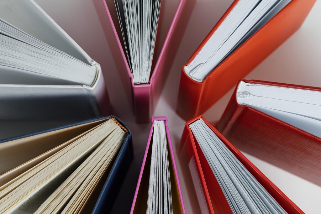 Books with colorful covers arrangement